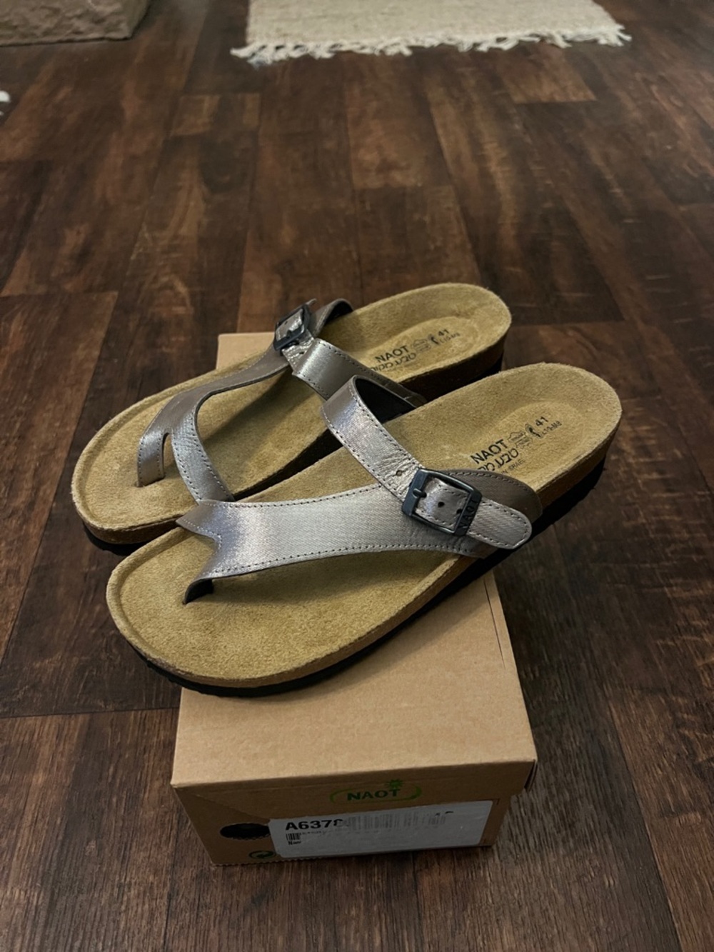 Naot Women's Metallic Silver Thong Sandals with Buckle